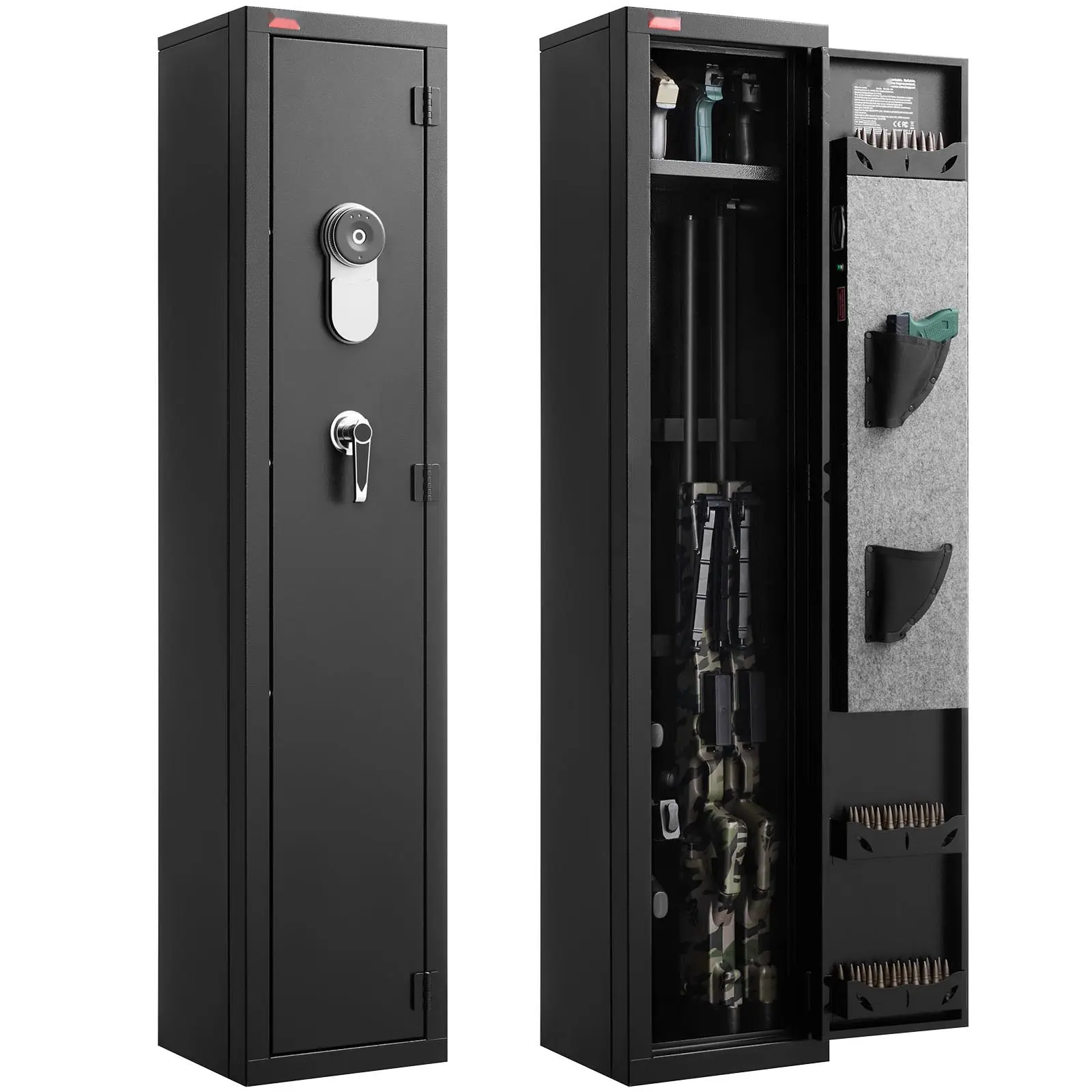 Gun Safe, Heavy Duty Cold-Rolled Steel Fireproof Rifle Cabinet with Fingerprint Scanner, Digital Keypad and Backup Key, Long-Gun Cabinet with Magazine Storage, LED, Adjustable Racks for Rifles, Pistols, and Shotguns