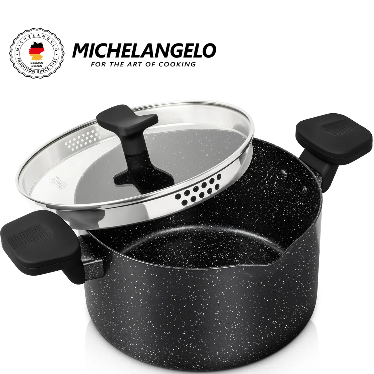 MICHELANGELO 6QT Nonstick Pasta Pot with Strainer Lid, Twist & Lock Handles, Induction Compatible Stock Pot