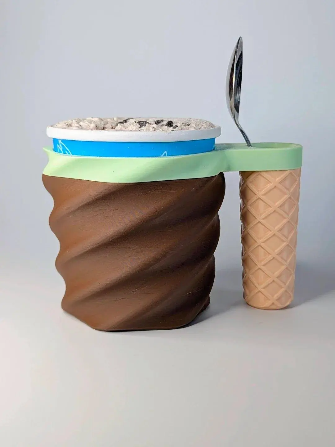 Custom Ice Cream Pint Holder – 3D Printed Mix & Match Cozy | Swirl, Waffle Cone, or Cupcake Body with Cookie, Swirl, or Cone Handle