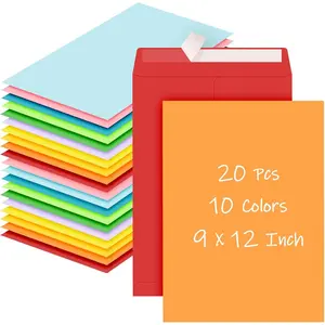20 Pcs 9 x 12 Colored 100 GSM Printable Large Mailing Catalog Envelopes for Storage Mailing Organizing Office and Home
