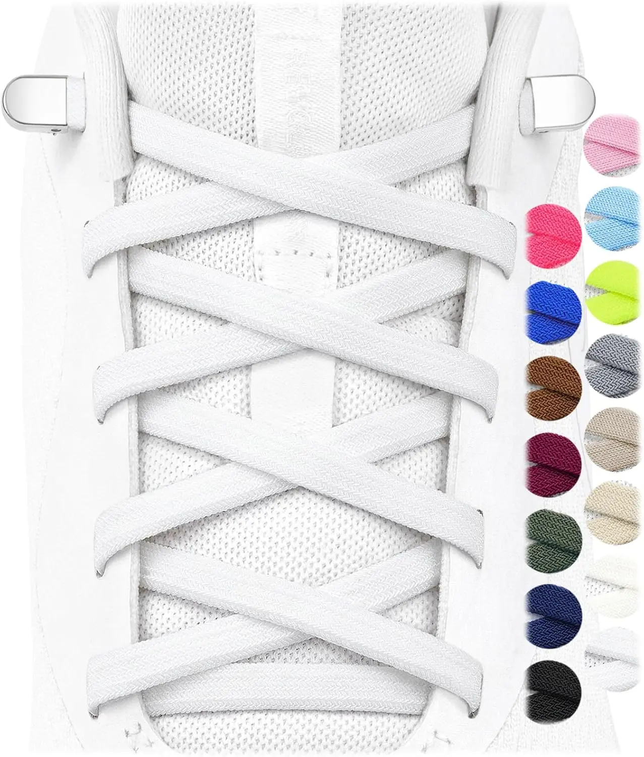2 Pairs Elastic No Tie Shoe Laces for Kids and Adults Sneakers, Stretch Flat Tieless Shoestrings