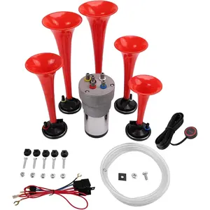 Musical Air Horns Plays Dixieland Melody Music Horn Dixie Air Horn with Button Multi-frequency Sound Five Trumpet Dixie Truck Horn with Compress