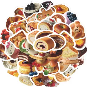 50pcs Cute Dessert Bakery Stickers Pack, Waterproof Kawaii Bread Cake Decals for Laptop, Water Bottle, Journal & Scrapbook, Food Lover Gift, Funny Stickers