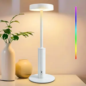 Cordless Table Lamp,Portable Rechargeable Battery Desk lamp,3 CCT & 7 RGB Color Changing Dimmable Bedside Lamp,Touch Control Ambient Light for Bedroom/Dining Room/Restaurant/Cafe(White)