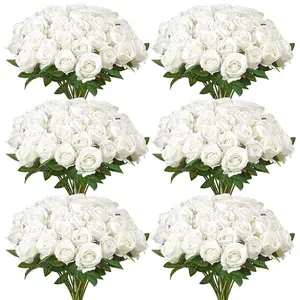 120 Pcs Real-Looking White Foam Fake Roses with Stems, Decorative Flowers for DIY Wedding Bouquets, Home Centerpieces