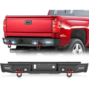 【Yzona】Black Rear Aftermarket Bumpers for 2015-2019 Chevrolet Silverado & GMC Sierra 2500 3500 HD w/LED Lights