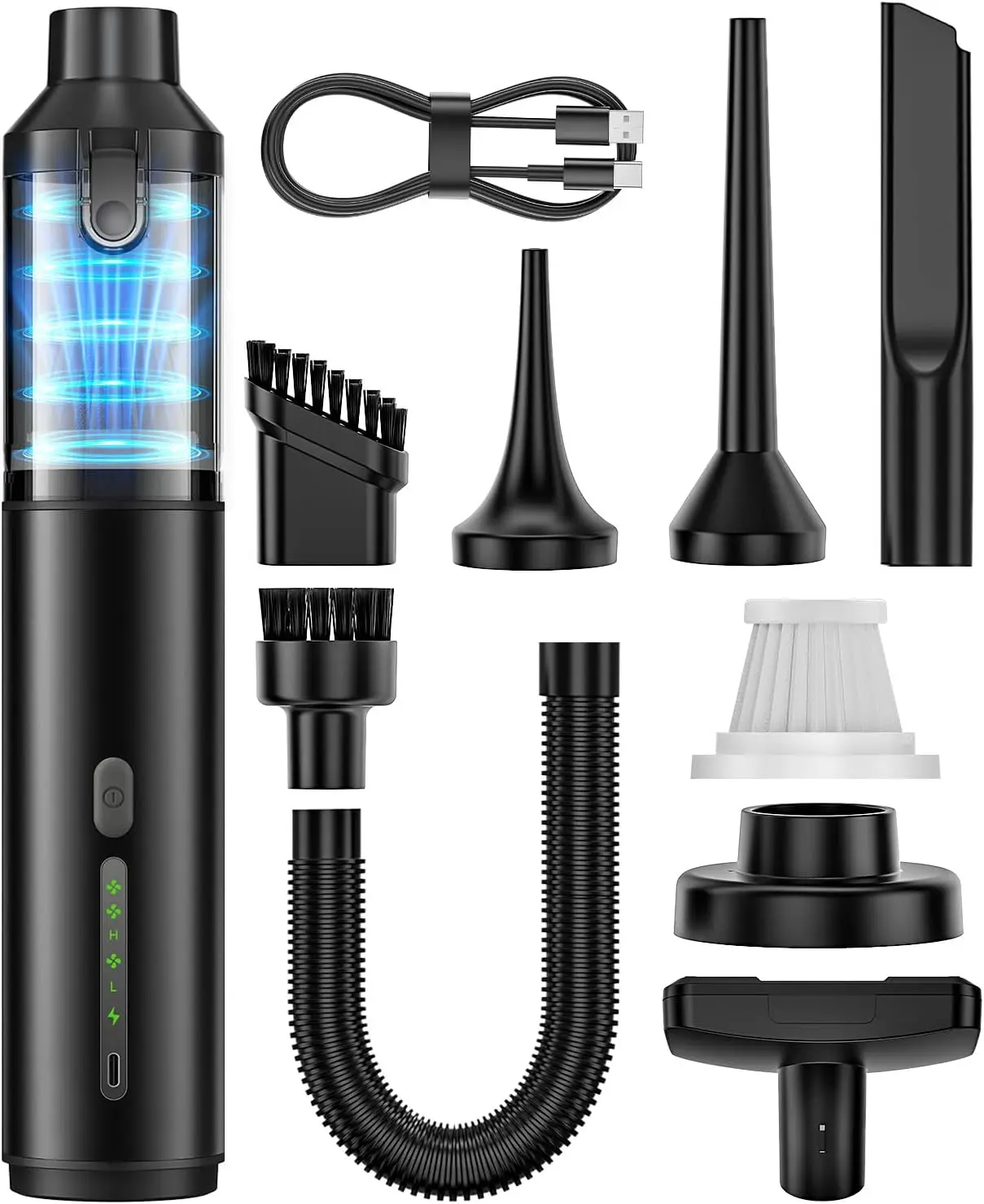 4-in-1 Portable Cordless Handheld Car Vacuum Cleaner, 16800PA Strong Suction with 2 Suction Modes, Support Blowing & Inflating Function, Mini Vacuum for Car, Desk & Keyboard Cleaning