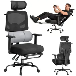 Mr IRONSTONE Ergonomic Office Chair with Footrest & Adjustable Lumbar Support, High Back Home Desk Chair with 6D Armrest, 90-145° Tilt Lock and Wide Cushion, Big and Tall Mesh Chairs for Man Woman, Black Task Chair, 400lbs Capacity