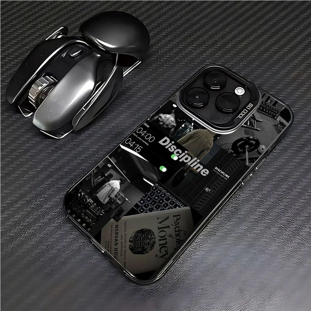 Men's Motivational Self-Discipline Collage Wallpaper Black Smartphone Case - Soft TPU Men's Accessories Cover with Anti-Slip, Anti-Drop, Shockproof Protection for iPhone 11,12,13,14,15,16 Pro Max, Iphone 15, Inspirational, Multi-Model