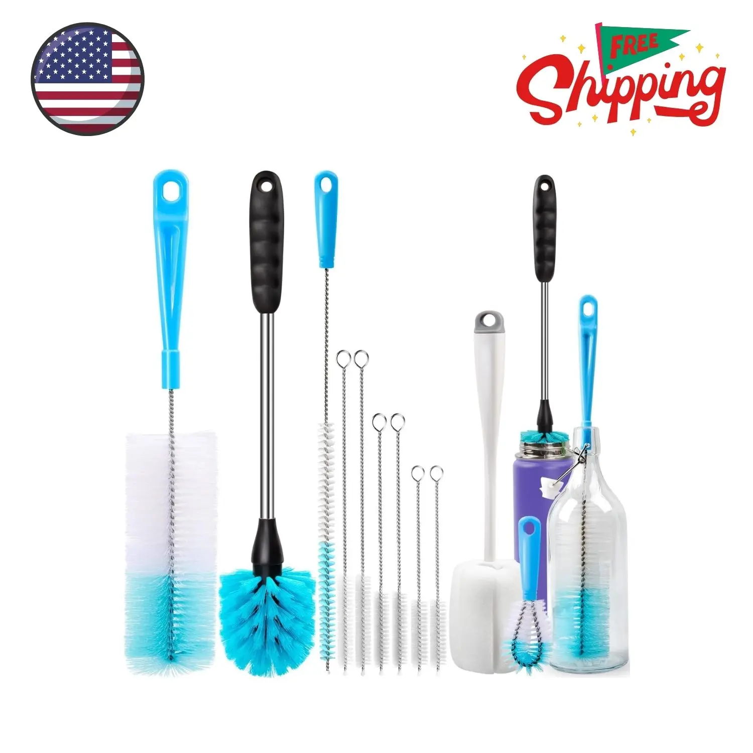 Bottle Brush Tube Cleaning Lab Set with Long Handle, Cup Cleaner, White
