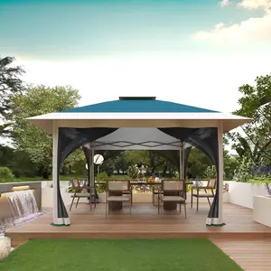 GARVEE Outdoor Gazebo, Double Roof Patio Gazebo Quick Setup Instant Canopy Tent Instant Canopy Gazebo Shelter, Blue & Gray