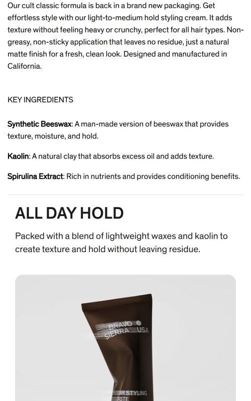 Bravo Sierra Hair Styling Paste – Matte Texture Clay, Light-Medium Hold, Frizz Control, Non-Greasy Finish – For All Hair Types Bravo Sierra Hair Styling Paste – Matte Texture Clay, Light-Medium Hold, Frizz Control, Non-Greasy Finish – For All Hair Types