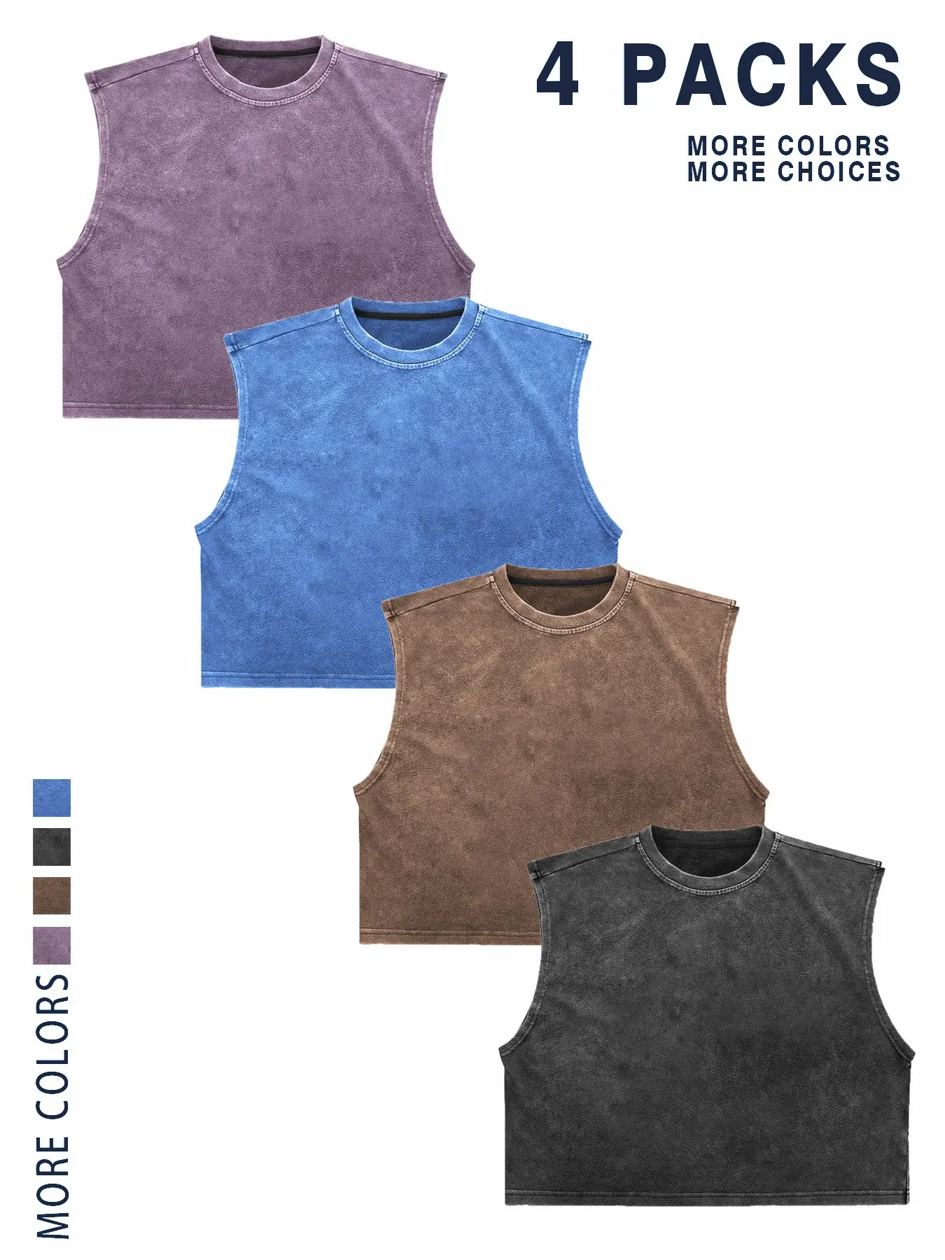 【TDOTW】4-Pack Acid-Wash Sleeveless Tank Tops – Men's Casual Daily & Workout Outfits, Soft Cotton Blend Fabric, Relaxed Fit, 4-Pack Set, Multi-Color Washed Style 【TDOTW】4-Pack Acid-Wash Sleeveless Tank Tops – Men's Casual Daily & Workout Outfits, Soft Cotton Blend Fabric, Relaxed Fit, 4-Pack Set, Multi-Color Washed Style