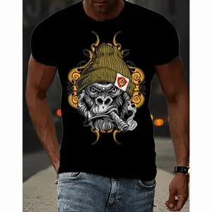 Men's 3d Gorilla Print Tee Stretchy Breathable Outdoor T-Shirt Cool & Casual Cotton Shirt