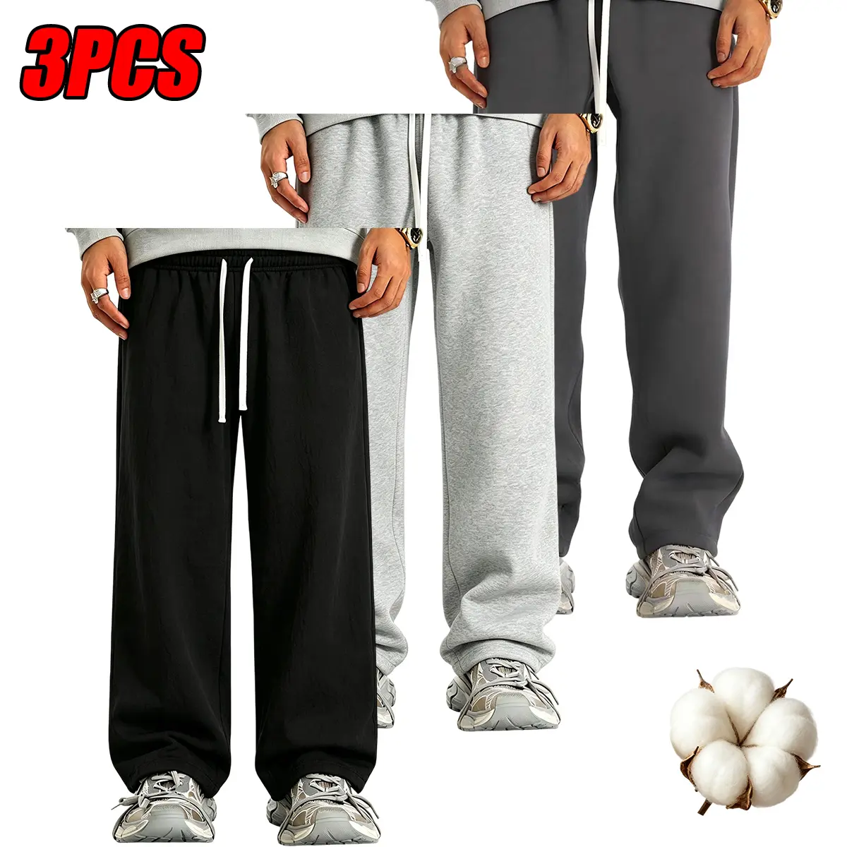 3-Pack Value Men’s Sweatpants, Back-to-School Haul Joggers for College Campus, Gym, and Casual Wear, Menswear, Plain