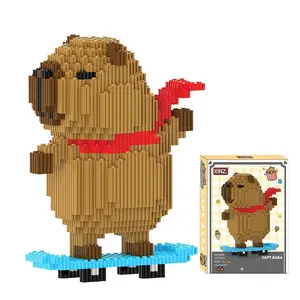 Capybara Building Blocks Set Cute Animal Mini Bricks on Skateboard with Red Scarf 1650 Pieces Micro Building Toy for Desk Decor, Creative Birthday Gift for Adults, Teens and Kids