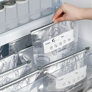 20pcs Aesthetic Aluminum Foil Food Storage Bags, Ziplock Freezer Pouches with Writable Labels, Airtight Meal Prep Odor-Proof Mylar Bags for Meat Meal Prep Kitchen, Reusable Food Storage Bags