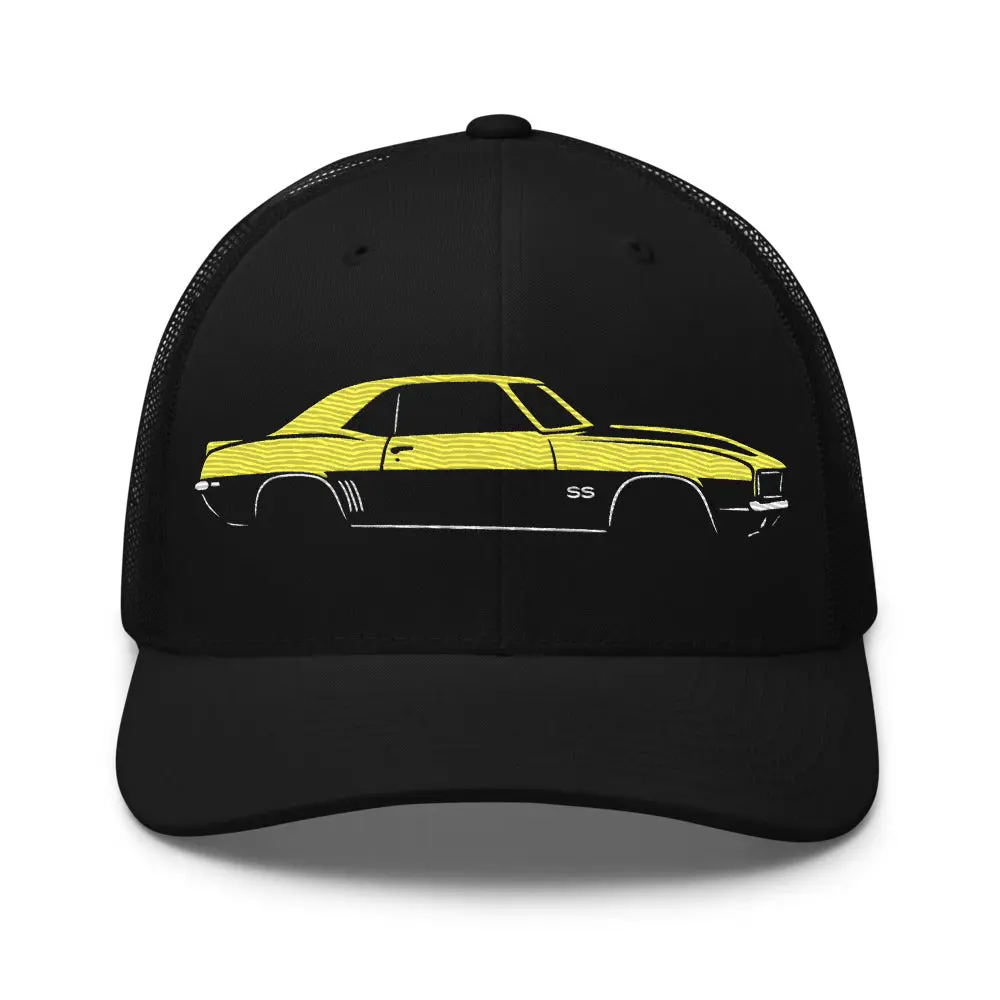Daytona Yellow 1969 Camaro SS Trucker Hat – Classic Muscle Car Embroidered Meshback Cap