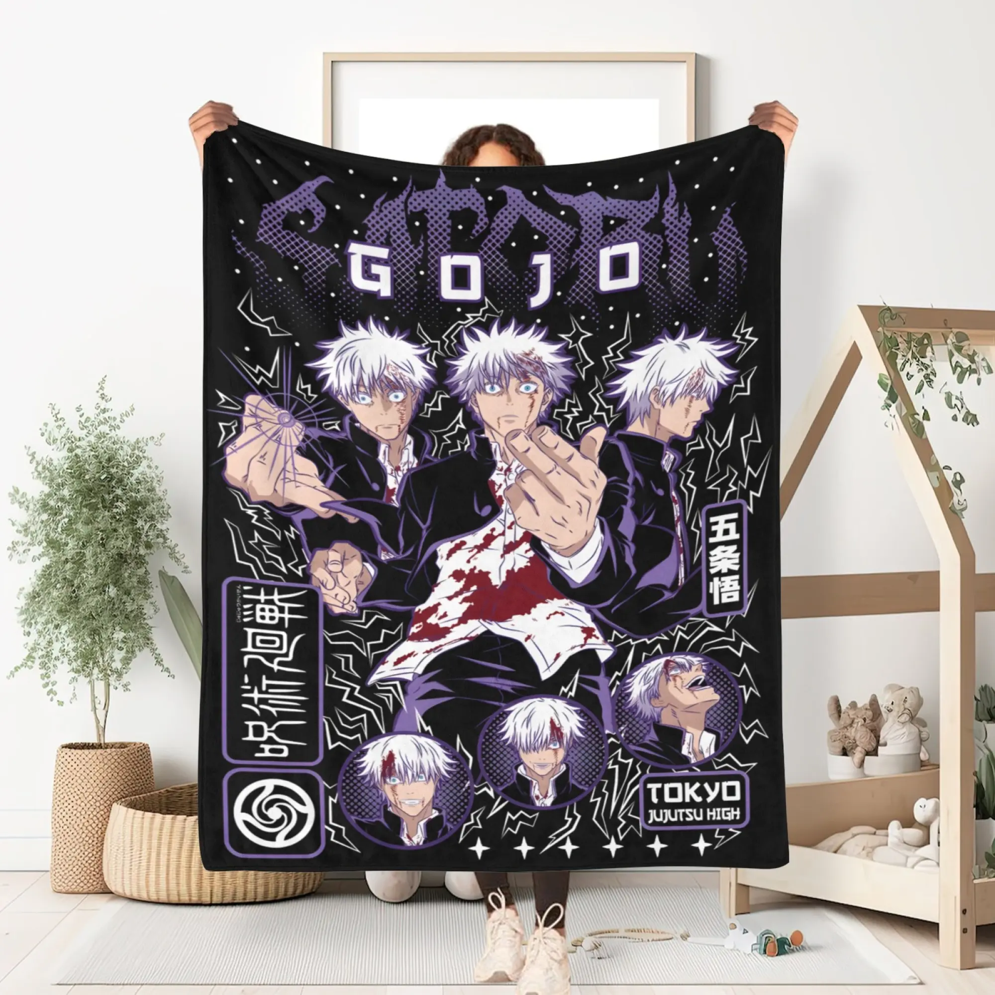 Jujutsu Kaisen Satoru Gojo Six Eyes Hollow Custom Image Blanket - Ultra-Soft, Lightweight Breathable Textile Throw for Bedroom, Sofa - Summerwins Home Decor Accessory