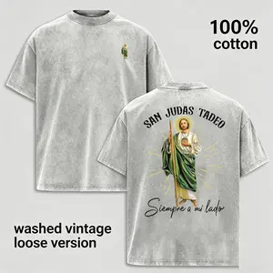Saint Jude Graphic T-Shirt for Men, Vintage Washed 100% Cotton Tee, Religious Faith Inspired Shirt, Catholic Spiritual Artwork Print, Oversized Loose Fit Crewneck Streetwear, Soft Breathable Unisex Gift for Believers