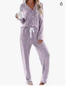 Women's Pajama Sets Long Sleeve Button Down Sleepwear Nightwear Soft Pjs Lounge Sets