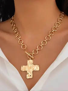 Women's Punk Style Cross Pendant Necklace, Alloy Chain, Vintage Faux Pearl Design, All Season Fashion Accessory, Cross Necklaces