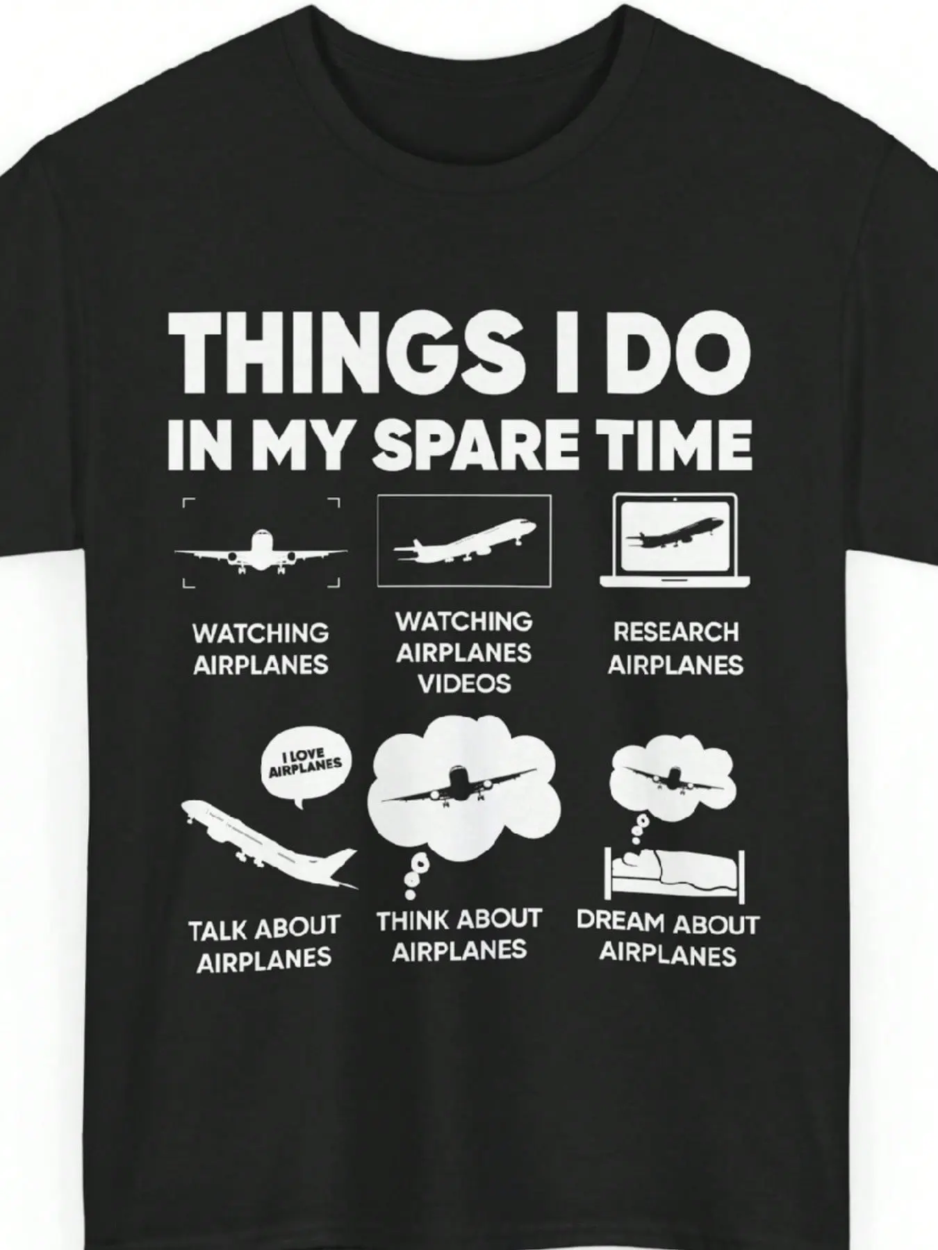 Unisex Minimalist Aviation Graphic T-Shirt, "Things I Do In My Spare Time" Print, Comfy Basic Short Sleeve Casual Loungewear Top For Aviation Enthusiasts Men Women, Cotton, Essential