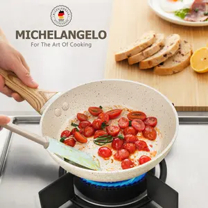 MICHELANGELO Small Frying Pan with Lid, 8 Inch Frying Pan Nonstick with Non-Toxic Coating, Granite Egg Pan with Anti-Scald Handle