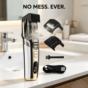 Vacuum Beard Trimmer for Men, Mess-Free Electric Razor with Hair Catcher, Waterproof Grooming Kit, Father’s Day Gift for Dad Husband Boyfriend