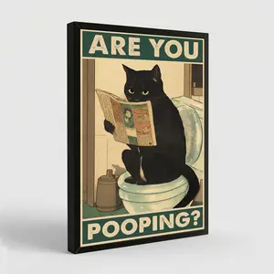 Are You Pooping Poster, Funny Black Cat Toilet Poster, Peeking Cat Poster, Cat Lovers, Funny Decor For  Bathroom Toilet Lavatory