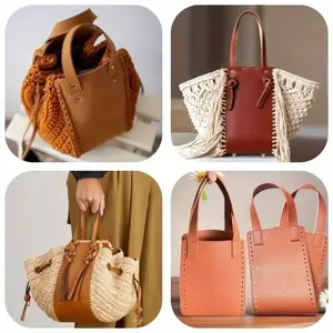 DIY Knitting Bag Accessories Handheld Bag Purse PU Leather Body + Handle, Integrated Design, High Difficulty Home Handmade Craft, Perfect for DIY Projects