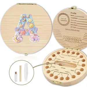 Wooden Milk Teeth Storage Box, Tooth Case with Slots for Boys & Girls, Durable Organizer with Tweezers, Keeps Souvenirs Safe