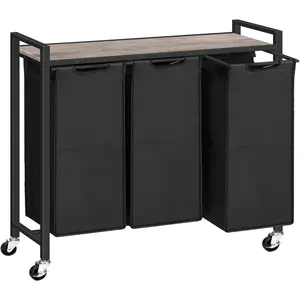 Laundry Sorter 3 Section, Laundry Hamper with Wheels, 3 * 11.5 Gal (43.4L), Rolling Laundry Basket, Pull-Out and Removable Bags, Greige and Black BG76XY01