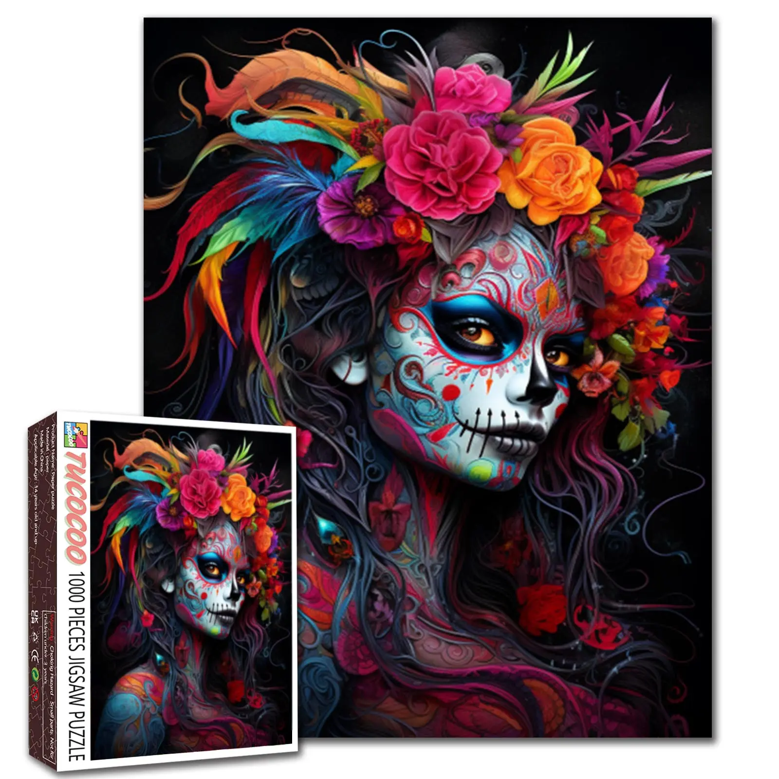 Tucocoo Colorful Skull Lady 1000 Pieces Jigsaw Puzzle for Adult Family Game Stress Relief Brain Challenge Relaxing Wall Art Gift 27.5x20inch 70x50cm
