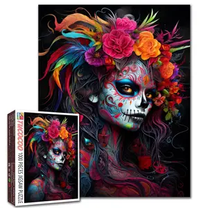 Tucocoo Colorful Skull Lady 1000 Pieces Jigsaw Puzzle for Adult Family Game Stress Relief Brain Challenge Relaxing Wall Art Gift 27.5x20inch 70x50cm