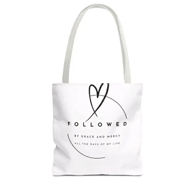Cash N Carry Tote Bag - Custom Printed with "Followed" by Grace and Mercy, Available in 3 Sizes with Multiple Handle Colors, 100% Polyester   eunic3.myshopify.com