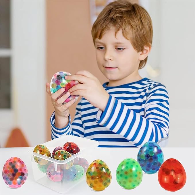 12Pcs Easter Egg Stress Balls – Easter Basket Stuffers & Fillers, Easter Egg Hunt Fidgets, Squishy Squeeze Balls for Kids & Adults, Party Favors & Classroom Prizes