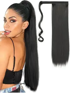 22-Inch Straight Hair Tail Extension, Natural Color Smooth Long Straight Hair, Magic Tape Attachment, Women's Synthetic Wig, Daily Use