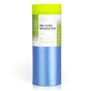 Pre-Taped Masking Film For Painting-44" x 66' Plastic Sheeting With Automotive Tape and Drape For Covering Cars,Walls,Windows,Furniture (1 Roll)