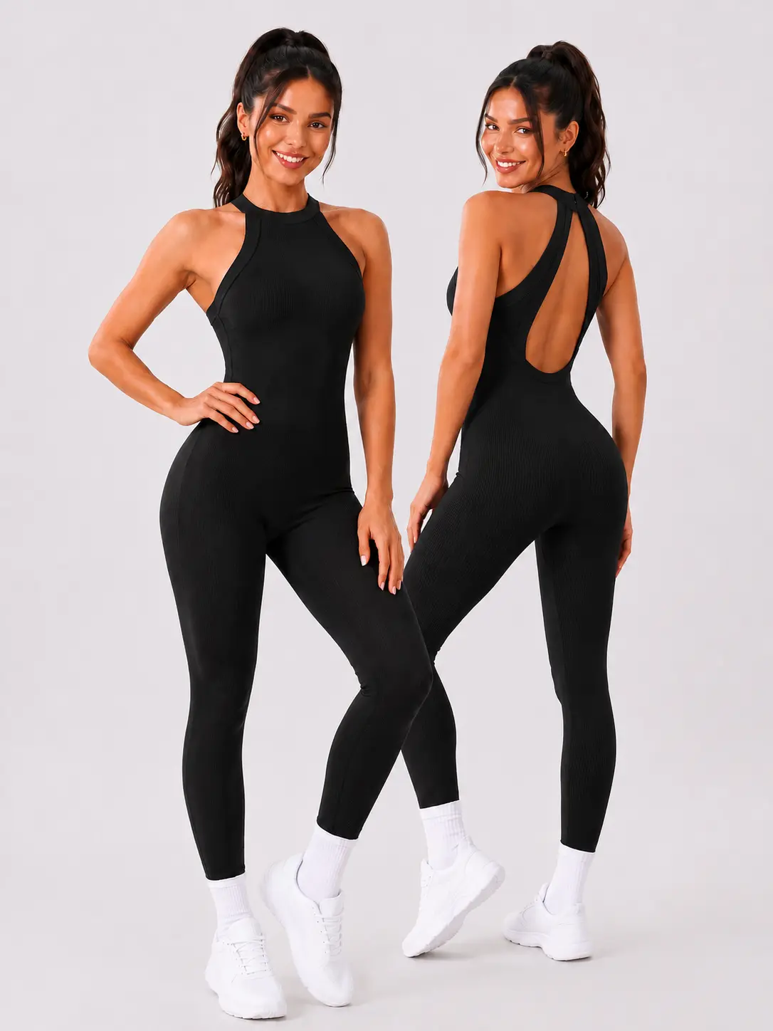 YMZFIT Women's Sleeveless Seamless Yoga Jumpsuit - Butt-Lifting 1-Piece Workout Bodysuit with Tummy Control, Sculpting Fit, Sleeveless Yoga Jumpsuits