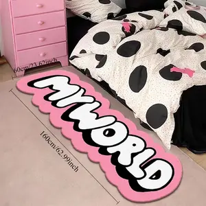 1pc Pink girl's heart bedroom decor plush rug trendy personalized living room carpet MY WORLD letter bedside long carpet Modern simple lounge cloakroom floor mat, Contemporary Rugs