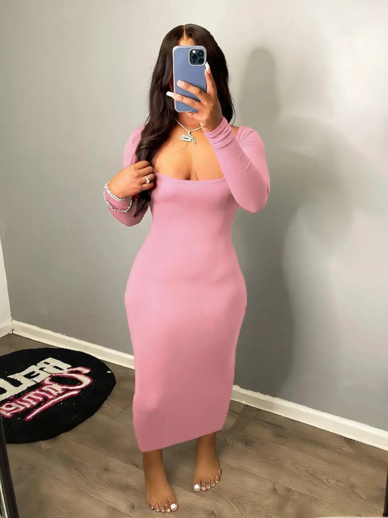 Women's Casual Tight-Fitting Dress, Casual Slim Fitting, Low Neckline, bodycon dress, Plain Color, Spring & Fall Fashion, Moderate Fabric Thickness, Kint Style, Chic, Elegant