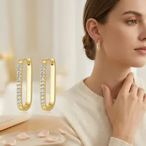 Cubic Zirconia Huggie Hoop Earrings for Women Lightweight Oval Earrings Fashion Jewelry Accessories for Anniversary and Party