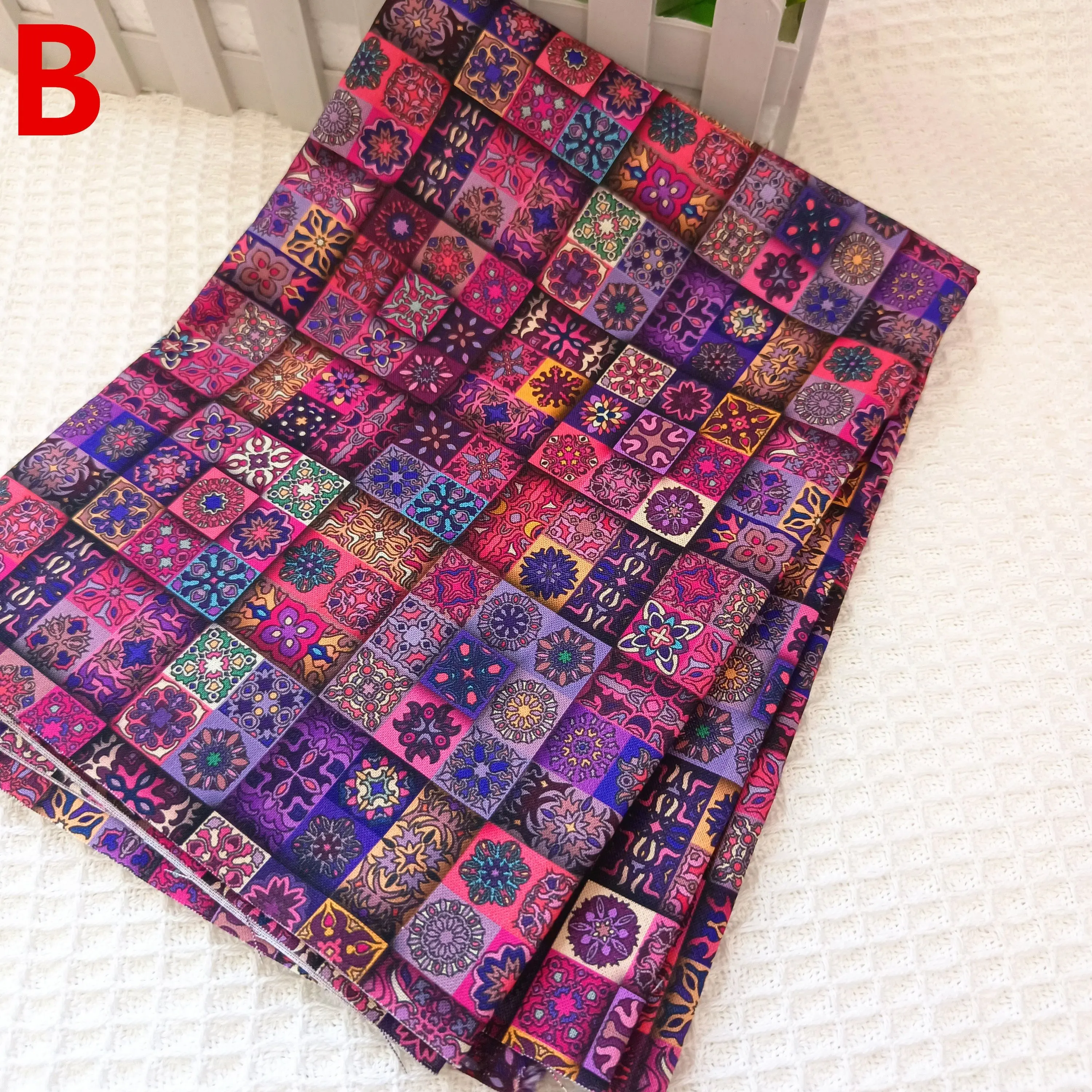 Vibrant Bohemian Mandala Fabric - Eye-Catching Sewing Cotton-Polyester Blend - Perfect for DIY Doll Dresses & Artistic Patchwork - 50cm x 145cm Half Meter