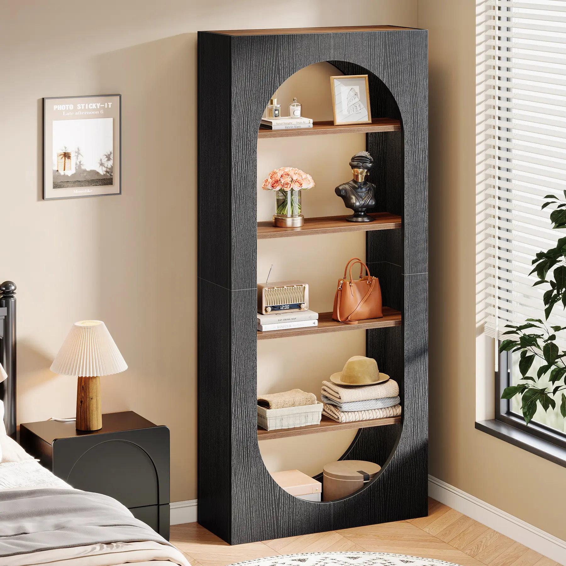 Tribesigns 5-Tier Black Arched Bookshelf, 70.87-Inch Tall Arch Bookcase with Storage, Modern Book Shelf Storage Organizer for Living Room, Home Office Furniture Interior