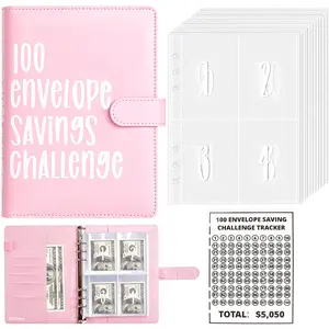 100 Envelopes Saving Challenge - A5 Money Saver Budget Binder Book with Cash Envelopes and Numbers, 100-Days of Easy and Funny Ways to Save $5,050 Cash Envelope Challenge Binder, Pink