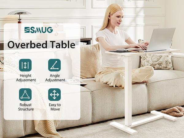 Sweetcrispy Lucky-Overbed Bedside Table with Wheels, Adjustable Hospital & Home Use Bed Table, Rolling Laptop Table, Mobile Standing Desk