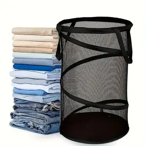 Mesh Laundry Basket, Large Capacity Pop-Up Mesh Laundry Hamper with Handles, Collapsible Dirty Clothes Basket for Laundry Room, Dorm, Beach, Bathroom, Organiser