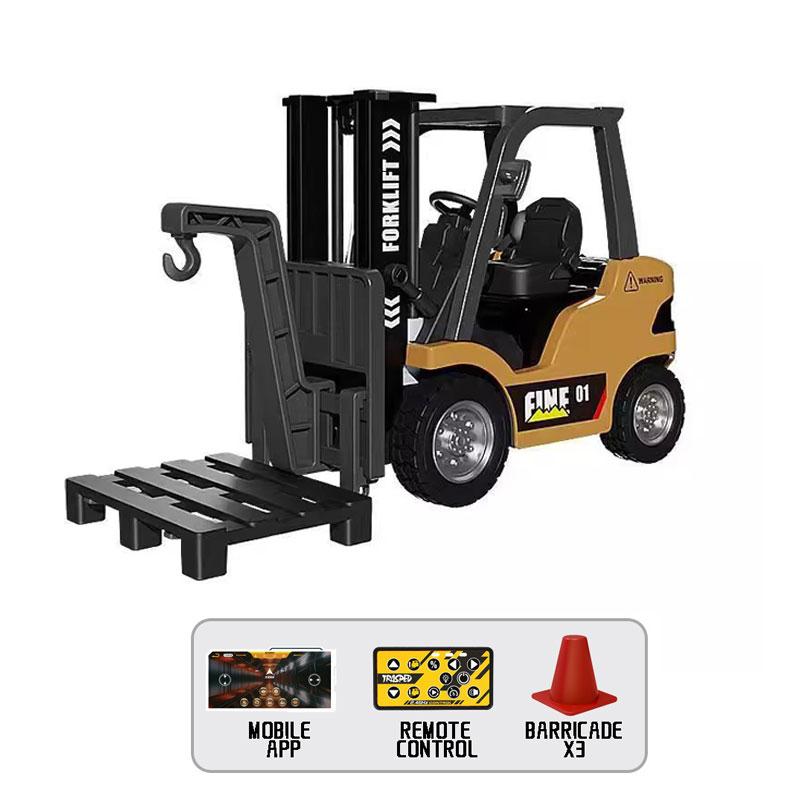NEW 1/64 Alloy Mini Forklift Toy 11 Channel 2 Mode 2.4Ghz Remote Control USB-C Rechargeable with Lights and Sounds 3 in 1 Transformable Lift Fork & Hook RC Construction Vehicles for Adults Kids Boys & Girls Birthday Christmas Gift engineering vehicle set