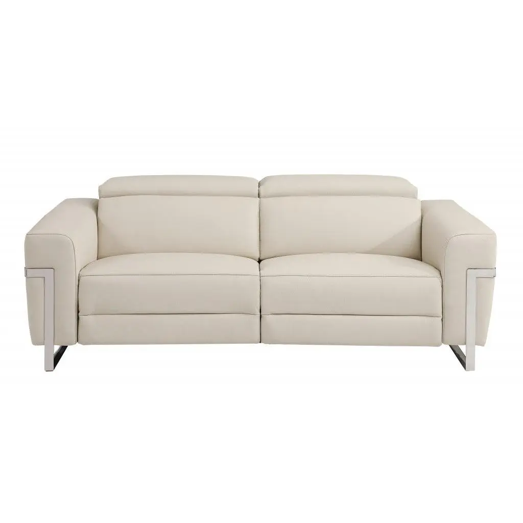 83" Beige And Silver Italian Leather USB Sofa